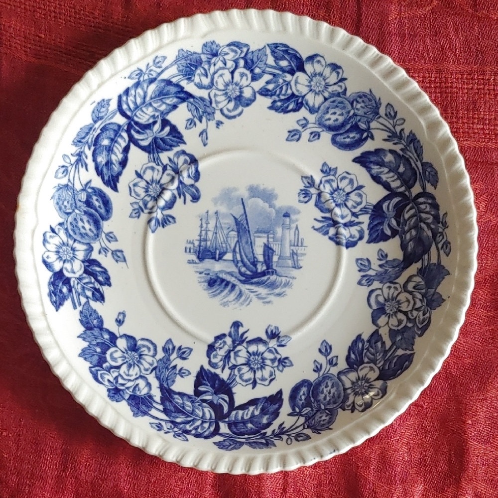 Vintage Saucer Spode Copeland England Trireme Strawberry Blue/White 7"